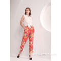 Pantalones de tobillo con estampado floral tropical para mujer